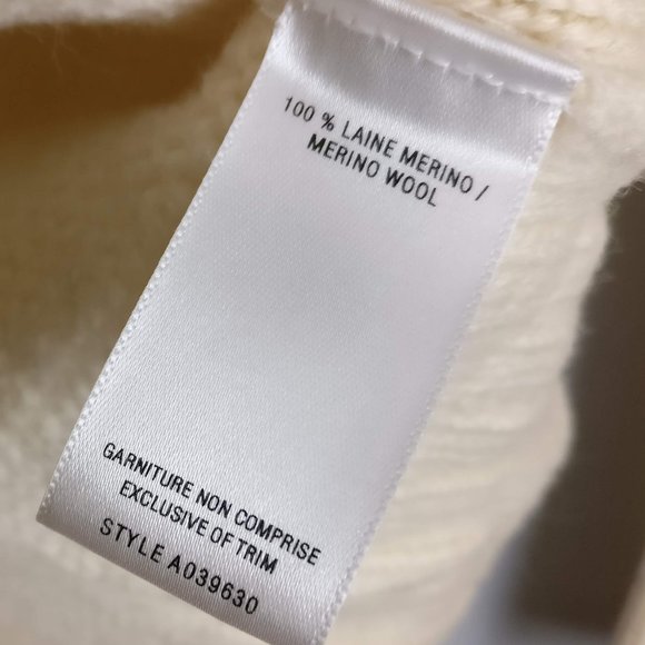 Merino Wool Chunky Knit Rollneck Decorated Turtleneck Sweater, Cream Neutral, L - Picture 6 of 8